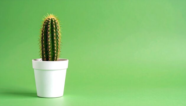 Cactus in white pot on lime green background - Powered by Adobe