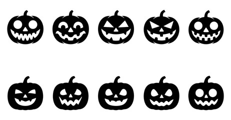 Collection of ten spooky black halloween jack o lantern faces. halloween pumpkin vector set © Designer Alam