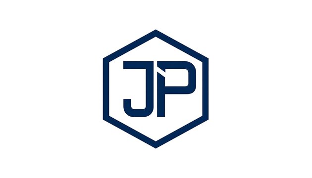 Dark blue initials "JP" in a hexagon