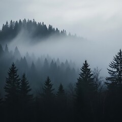 Misty Mountain Forest Scenery.