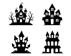 spooky silhouettes of haunted houses for halloween. spooky haunted houses vectors