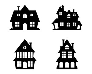 spooky silhouetted haunted houses for halloween. house icons set
