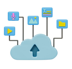cloud storage upload icon. concept of files uploading to cloud, digital data transfer. 3D rendering