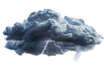  Stormy cloud with lightning and rain isolated on transparent background 