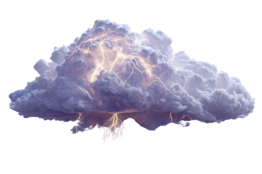 Stormy cloud with lightning and rain isolated on transparent background - Powered by Adobe