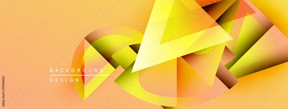 Poster abstract geometric shapes, warm colors, dynamic composition. background design features triangles, c