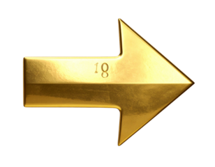  Glossy polished gold arrow icon pointing right isolated on transparent background PNG