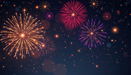 Fototapeta premium Bright and colorful fireworks illuminate night sky, creating festive atmosphere filled with vibrant bursts of light. display features various shapes and colors, enhancing celebratory mood
