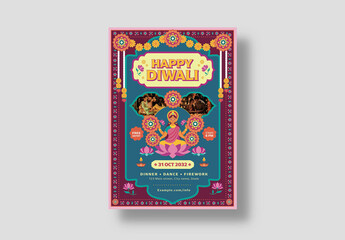 Diwali Flyer Template with Indian Frame Style