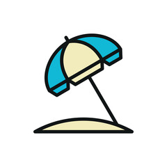 Beach umbrella icon in color with line for summer and outdoor design.