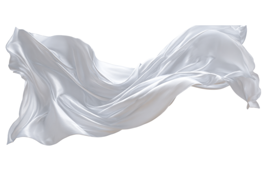 Floating white fabric isolated on white background