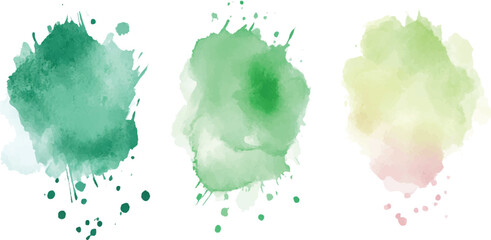 Set of Colorful Watercolor blue green Hand Painted Round Shapes Stains Circles Blobs Isolated Abstract Clouds Pattern Splash Texture Pastel Paint Stain vector design on transparent background © Towhidul