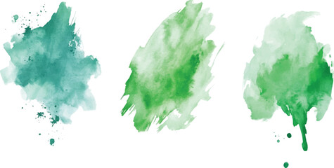 Set of Colorful Watercolor blue green Hand Painted Round Shapes Stains Circles Blobs Isolated Abstract Clouds Pattern Splash Texture Pastel Paint Stain vector design on transparent background