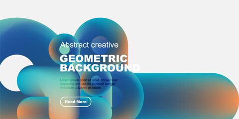 Abstract shapes, vibrant colors, geometric design. Modern aesthetic, text overlay, button included. Clean presentation, simple composition.