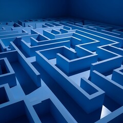 Immersive blue labyrinth architecture, a challenge of paths and direction