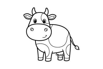 Vector icon cute cow cartoon, standing and smiling sweetly