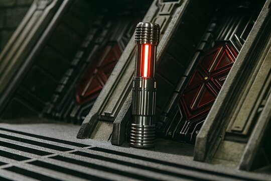 Futuristic glowing vial with orange light in a scifi setting