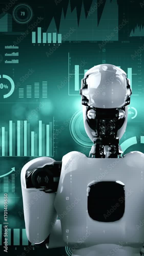 Poster future financial technology controll by ai robot huminoid uses machine learning and artificial intel
