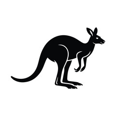 Silhouette of a kangaroo in black and white with a simple style illustration