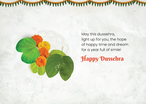 Happy Dussehra and Leaf, Vijayadashmi with Illustration