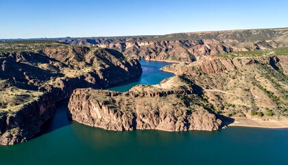 High-angle view of a canyon and reservoir (1)