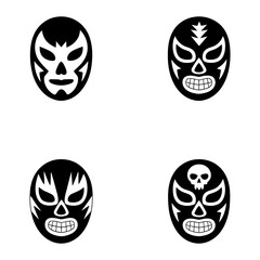 stylized luchador masks in black and white. set of skulls
