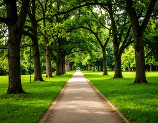 Obraz premium A sunlit park path lined with trees