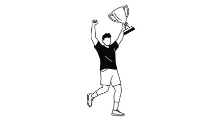 a triumphant athlete celebrates victory holding trophy aloft