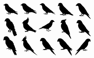 Vector art of set of parrot silhouette vector illustration