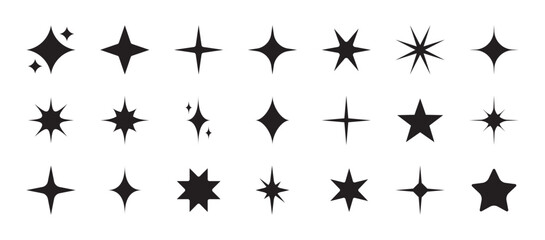 Sparkle vector icons set. Shine star symbols and glitter elements collection.