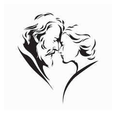 Elderly Romantic Couple Silhouette Logo Vector Isolated on White Background