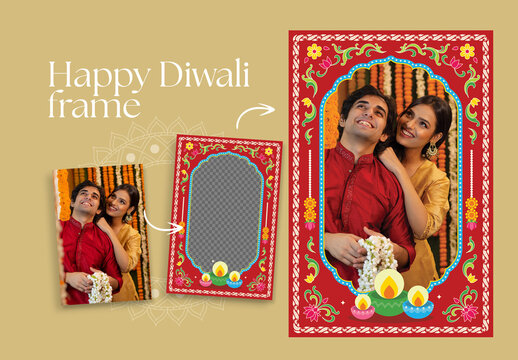 Happy Diwali Photo Frames for Indian Festival Greetings Cards
