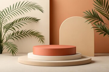 Terracotta and Beige Minimal Circular Mockup Podium