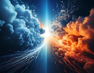 A vibrant digital artwork of contrasting clouds