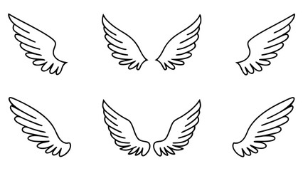 Angel Wings Vector Line Art Set