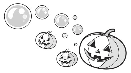 Vertical Halloween themed transparent floating jack-o’-lantern bubbles.