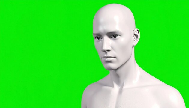 White 3D Render Man with Green Screen Background. - Powered by Adobe