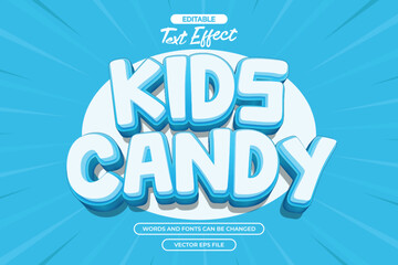 Kids candy editable text effect with 3d blue text style and with blue comic background