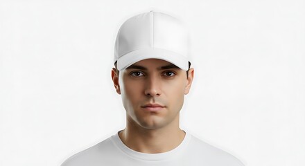 Man Wearing Blank White Baseball Cap