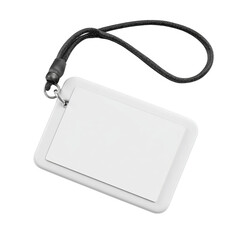 Blank white identification card with black cord