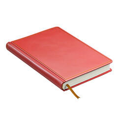 Red book,  lying flat,  leather-bound,  bookmark