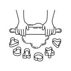 Hands Rolling Dough with Cookie Cutters Illustration – Baking and Cooking Fun for Kitchen Decor Illustration vector