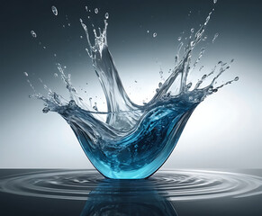 Elegant blue crown splash forming a glassy wave bowl on white, minimalist liquid impact for purity, hydration, and product mockups