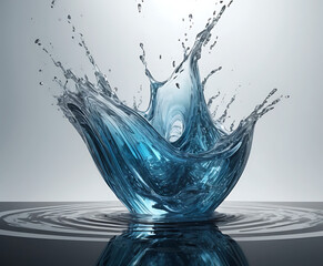 Elegant blue crown splash forming a glassy bowl shape, minimalist liquid motion for purity, hydration, and modern advertising or packaging layouts.