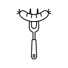 Funny Sausage on Fork Illustration – Cartoon Food Drawing for Cooking and Fun Line art