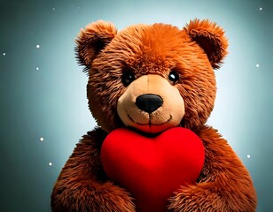 A teddy bear holds a heart