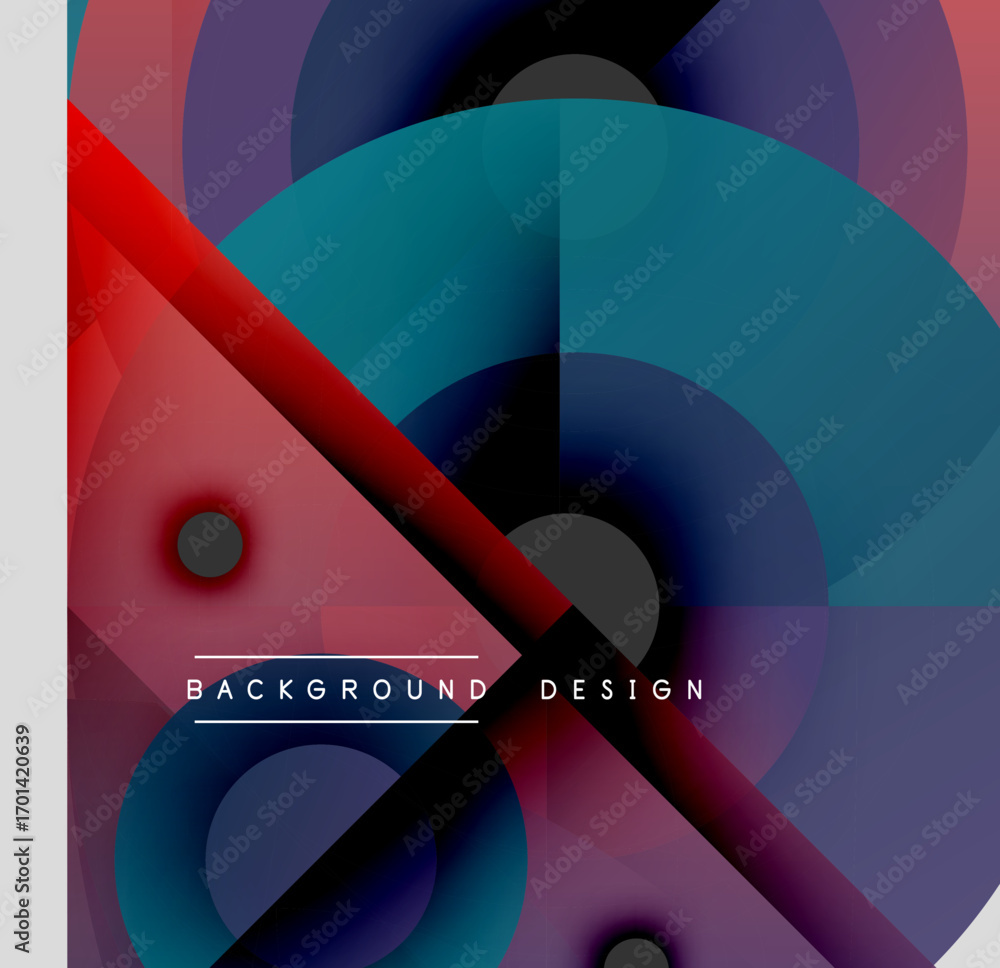 Poster abstract geometric composition. overlapping circles, lines create dynamic visual effect. vibrant col
