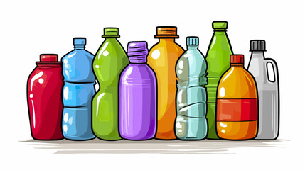 Collection of colorful plastic bottles isolated on white background