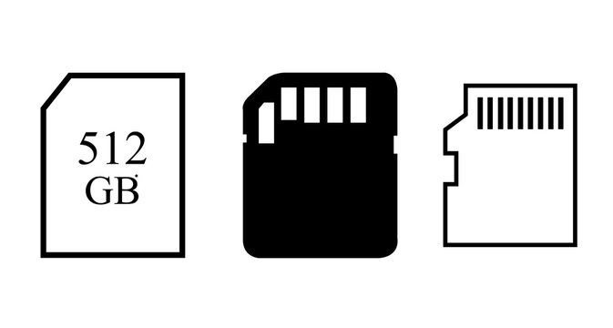 Memory Card Vector Icons Set. SD Card and MicroSD Card Vector Icons. 512GB memory card. collection sd card