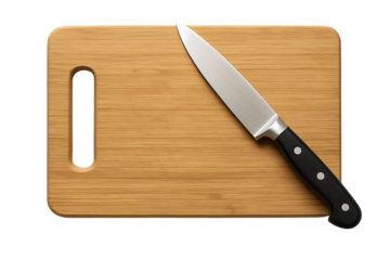 Kitchen Knife on Cutting Board isolated on transparent background